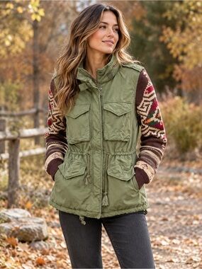 Denim & Supply Ralph Lauren Southwestern Knit Sleeve Field Jacket Small S